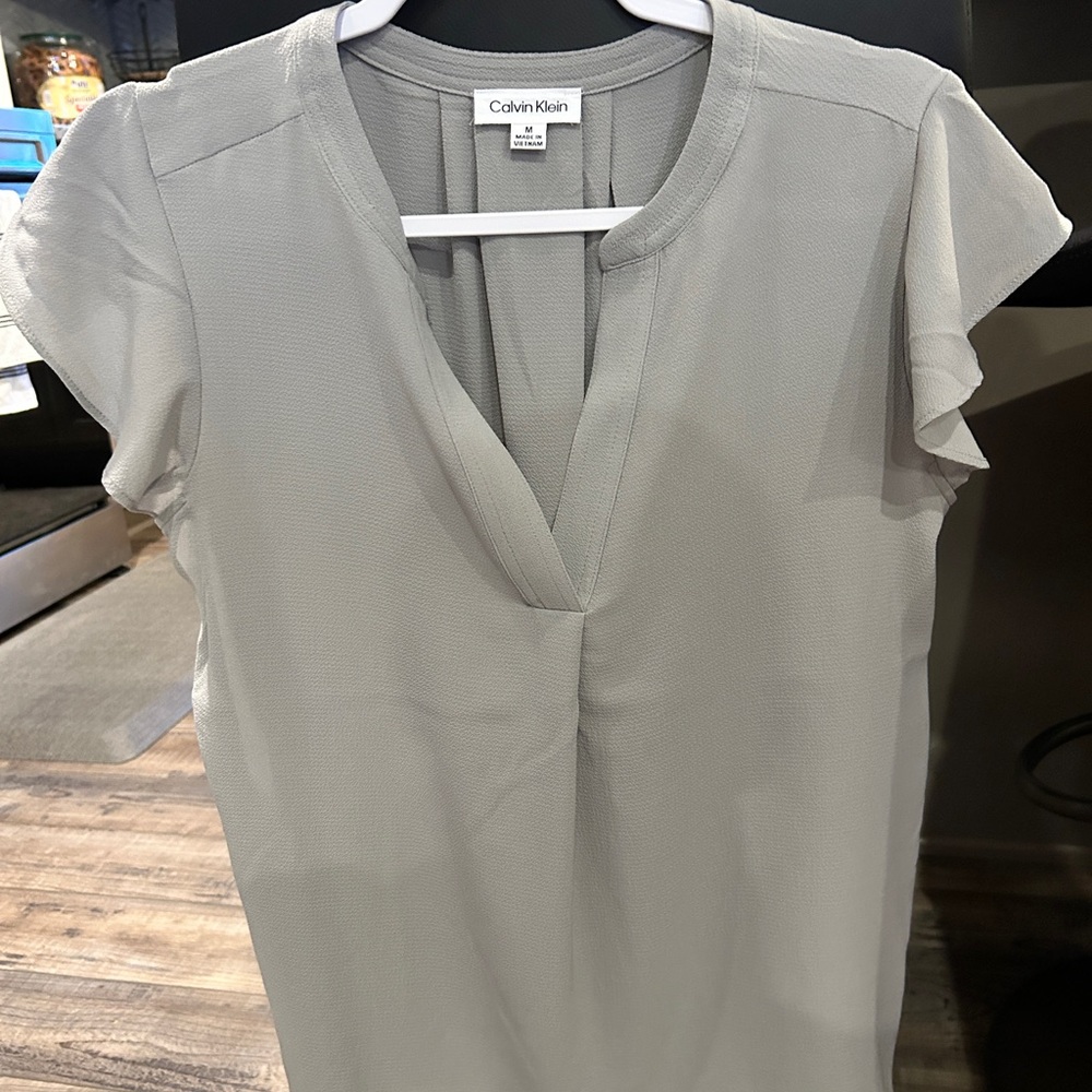 Calvin Klein Gray Cap Sleeve Relaxed Blouse
